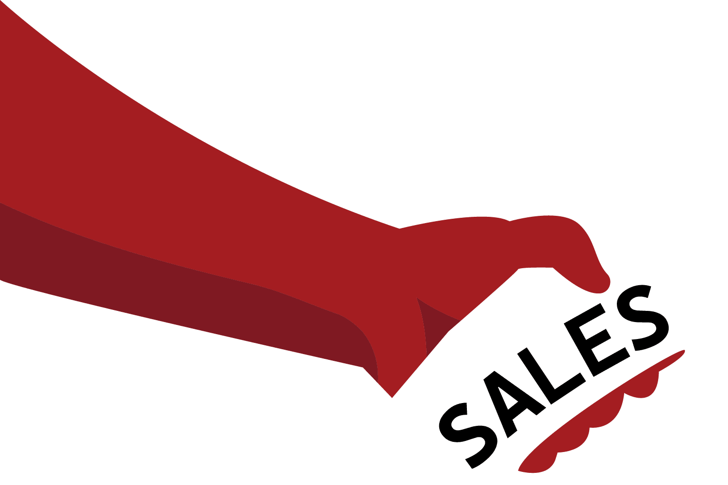 Stylized Red Hand Holding The Word SALES On A Green Background